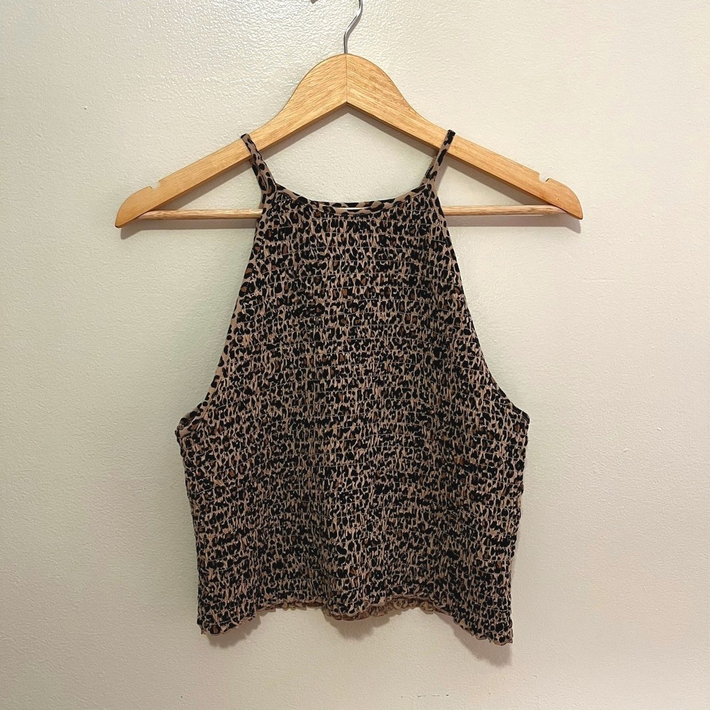 American Eagle Tank Top Animal Print Small Excellent Smocked Halter Neck Cropped